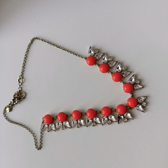 J. Crew Gold-Tone Link Chain Pink Crystal Stone Statement Necklace - Picture 2 of 4